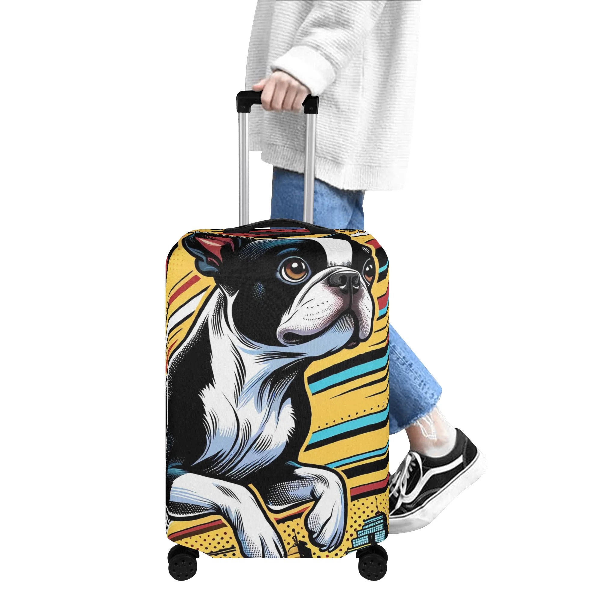 Comic Book-Style Boston Terrier Polyester Luggage Cover