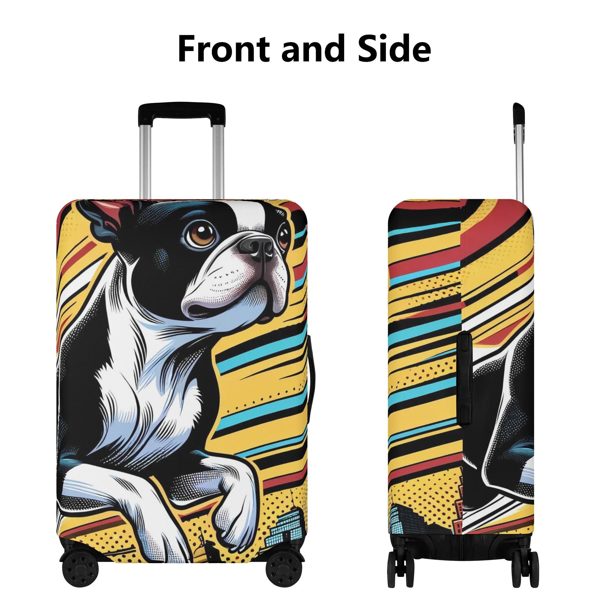 Comic Book-Style Boston Terrier Polyester Luggage Cover