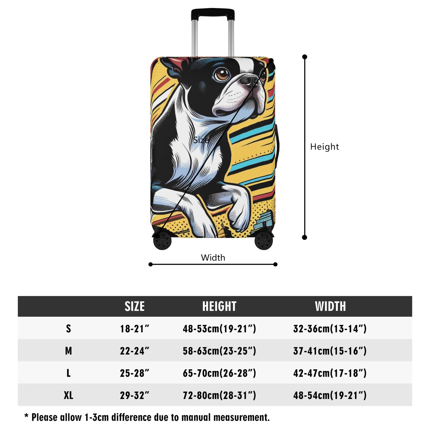 Comic Book-Style Boston Terrier Polyester Luggage Cover