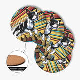 Comic Book-Style Boston Terrier Dog Wood Coaster Set (4 pcs)