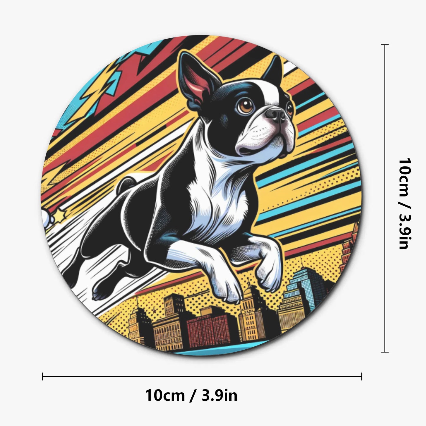 Comic Book-Style Boston Terrier Dog Wood Coaster Set (4 pcs)
