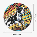 Comic Book-Style Boston Terrier Dog Wood Coaster Set (4 pcs)
