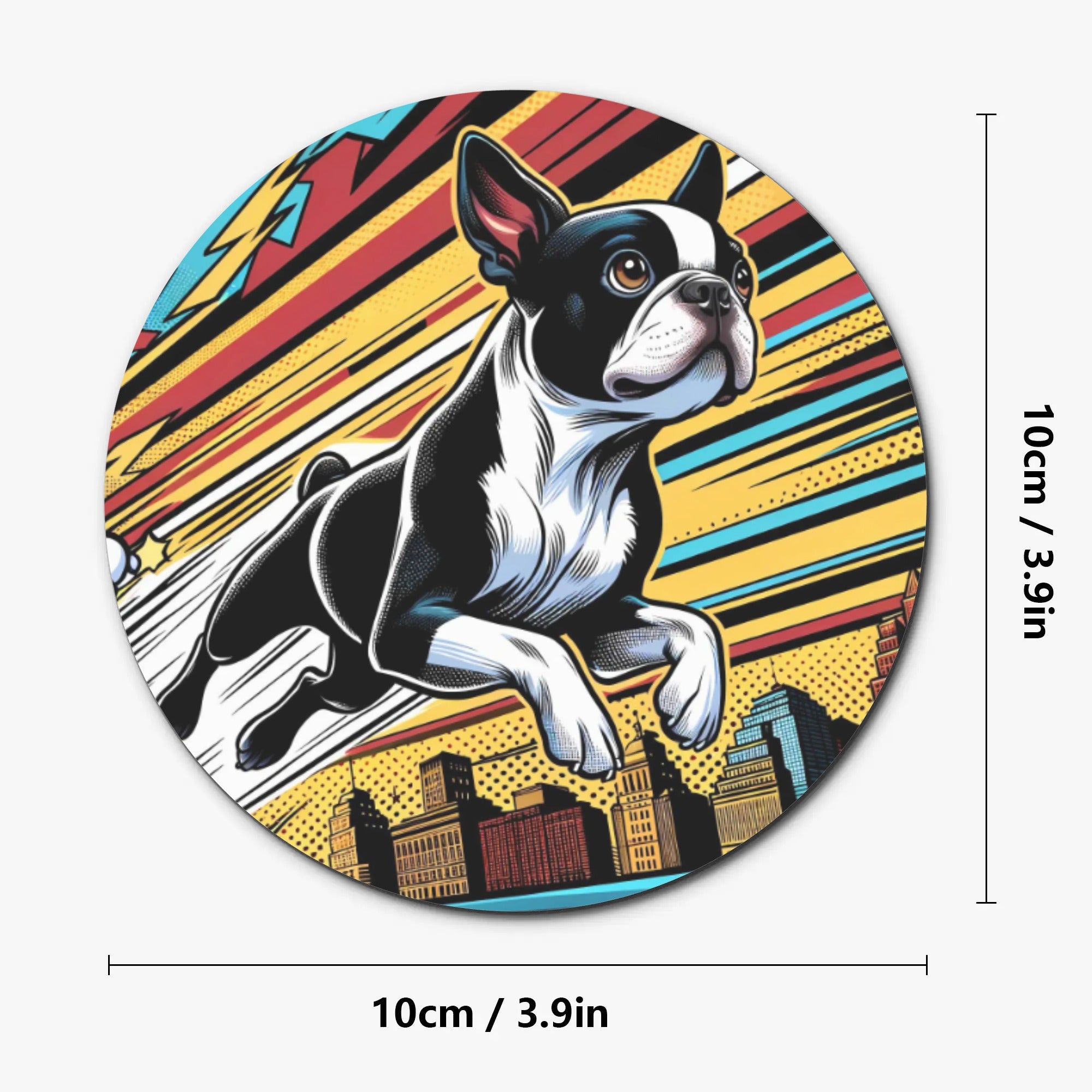 Comic Book-Style Boston Terrier Dog Wood Coaster Set (4 pcs)