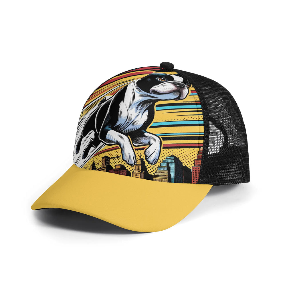 Comic Book-Style Boston Terrier Dog Kids Mesh Trucker Hats