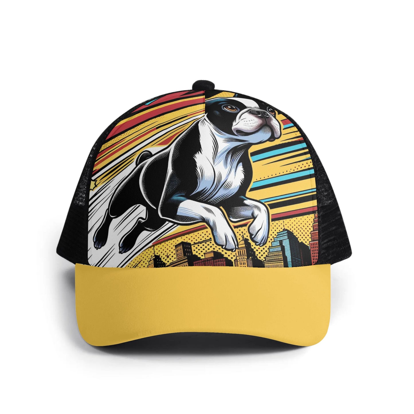 Comic Book-Style Boston Terrier Dog Kids Mesh Trucker Hats