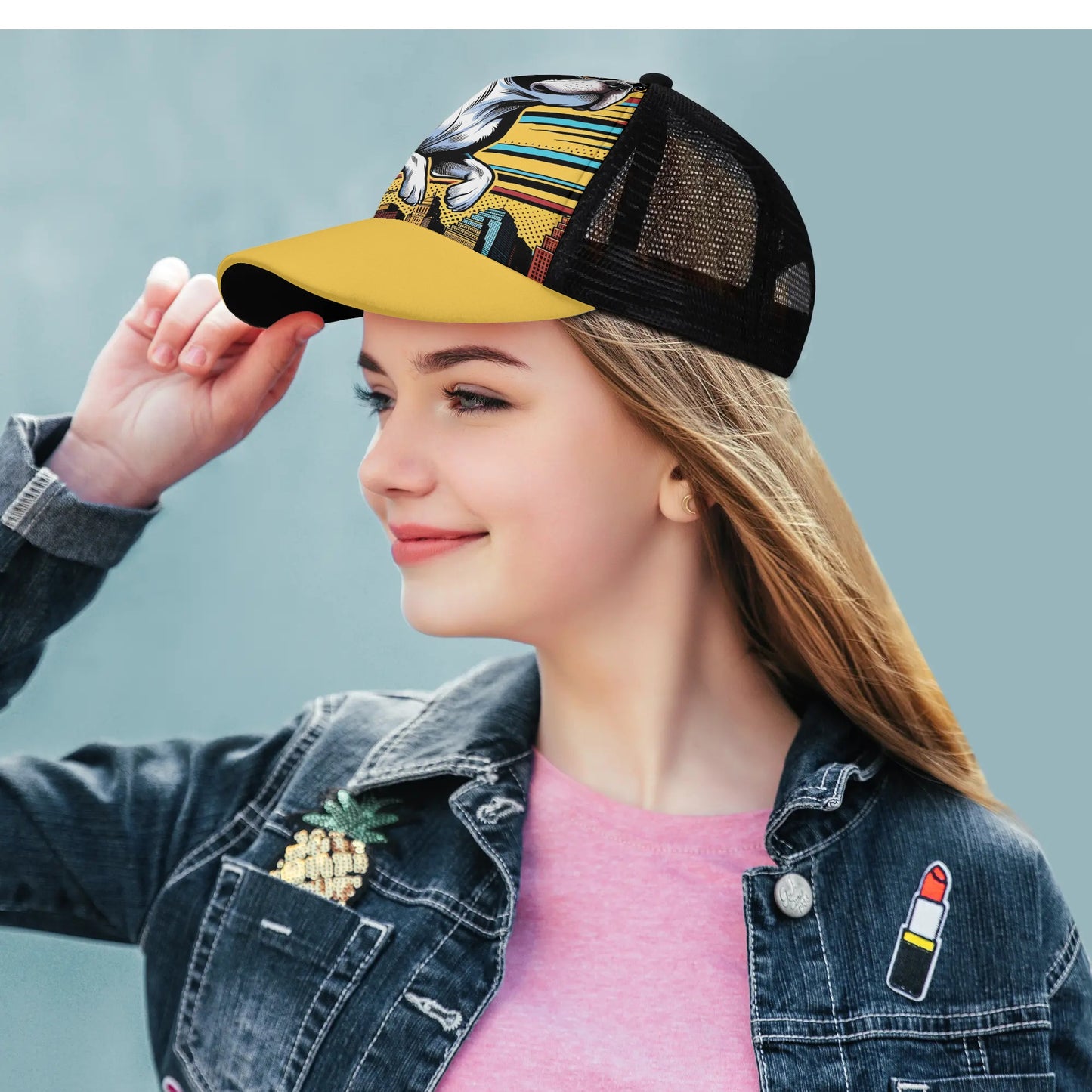 Comic Book-Style Boston Terrier Dog Kids Mesh Trucker Hats