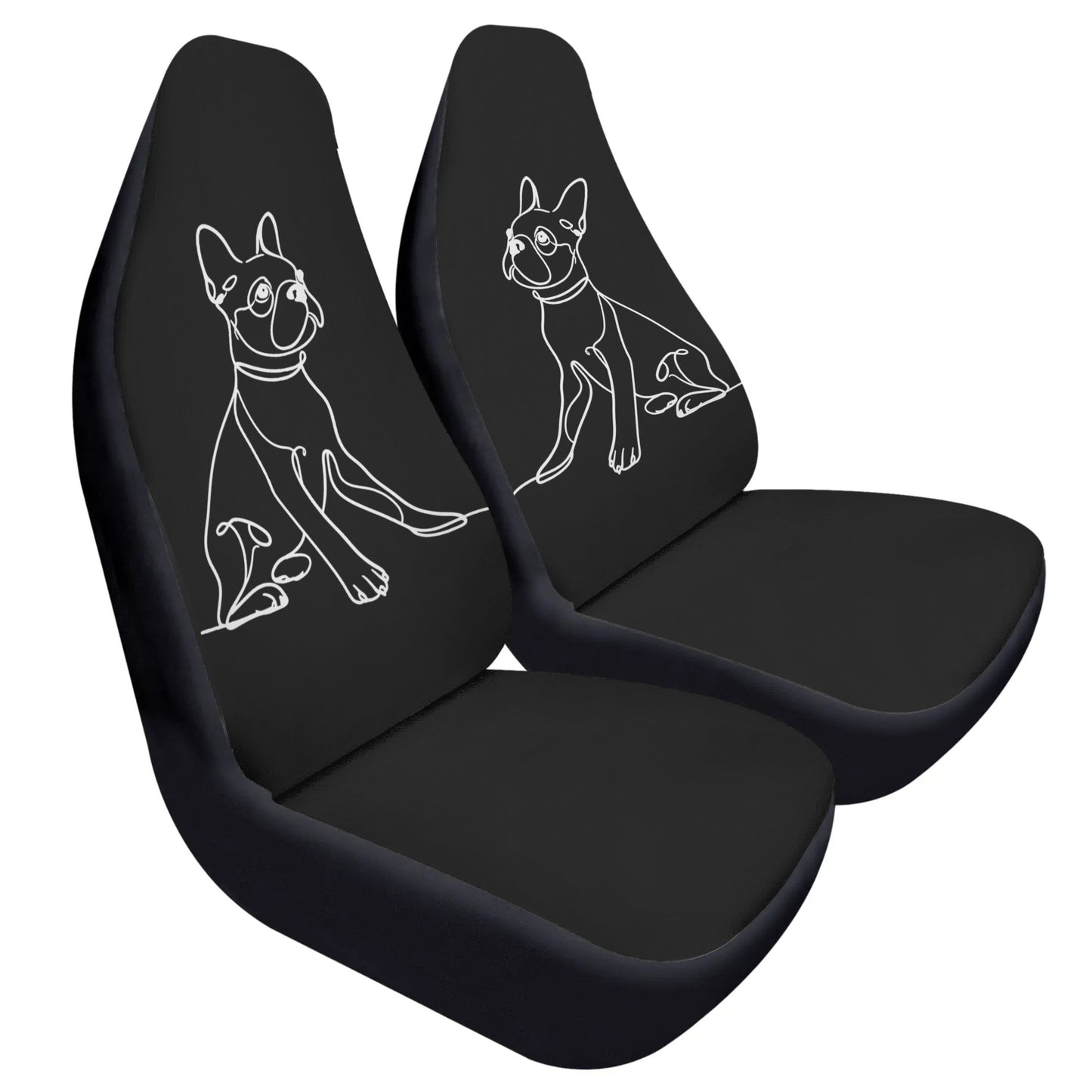 Line Drawn Boston Terrier Dog Black Front Car Seat Covers (Set of 2)