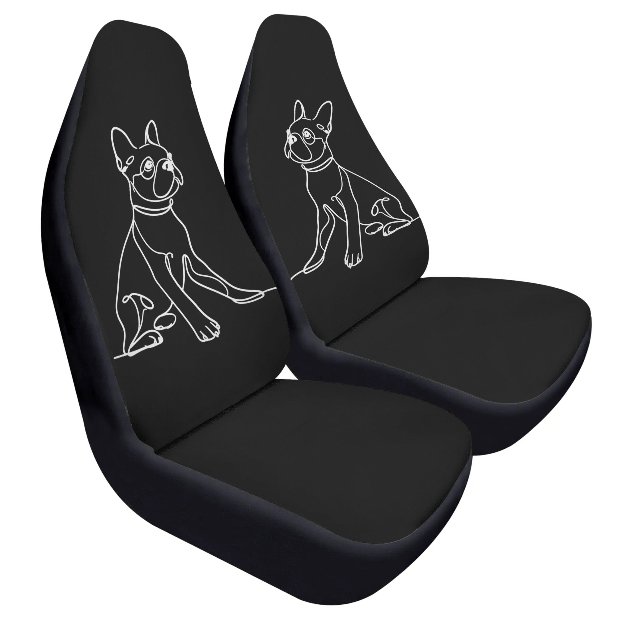 Line Drawn Boston Terrier Dog Black Front Car Seat Covers (Set of 2)