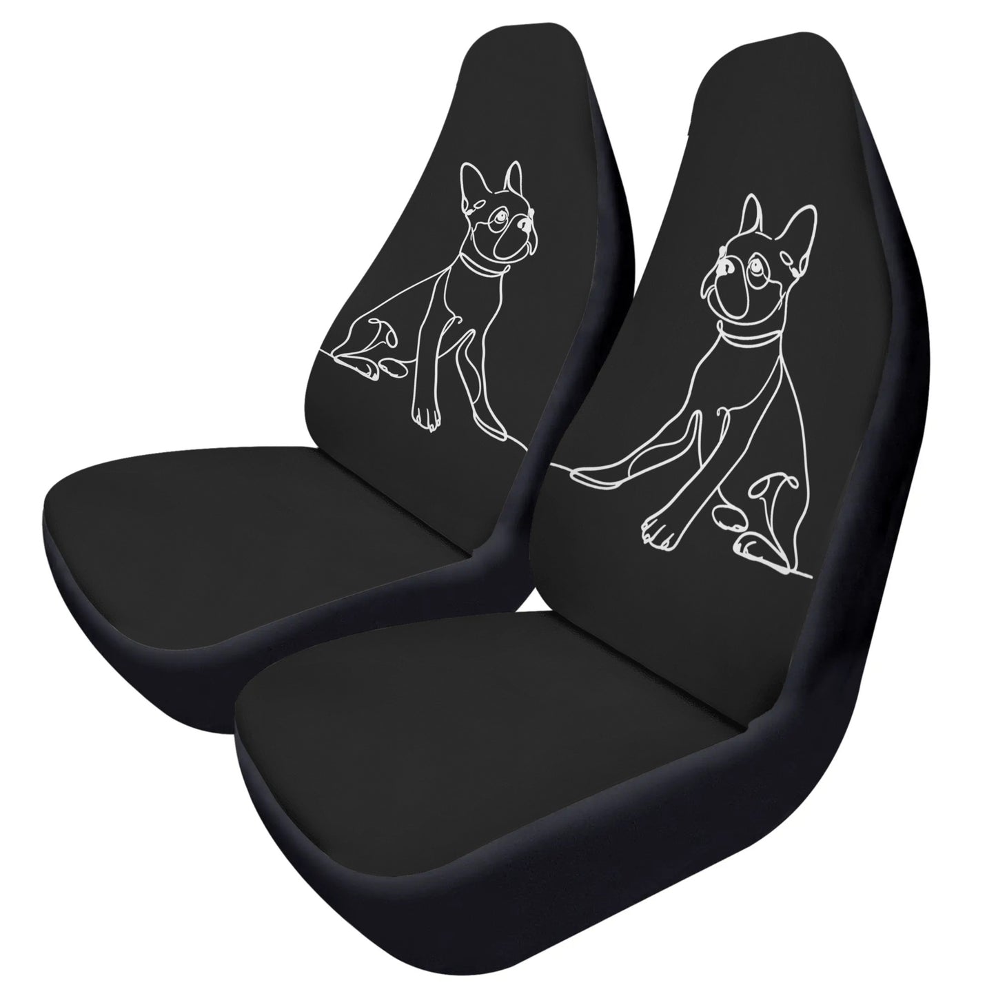 Line Drawn Boston Terrier Dog Black Front Car Seat Covers (Set of 2)