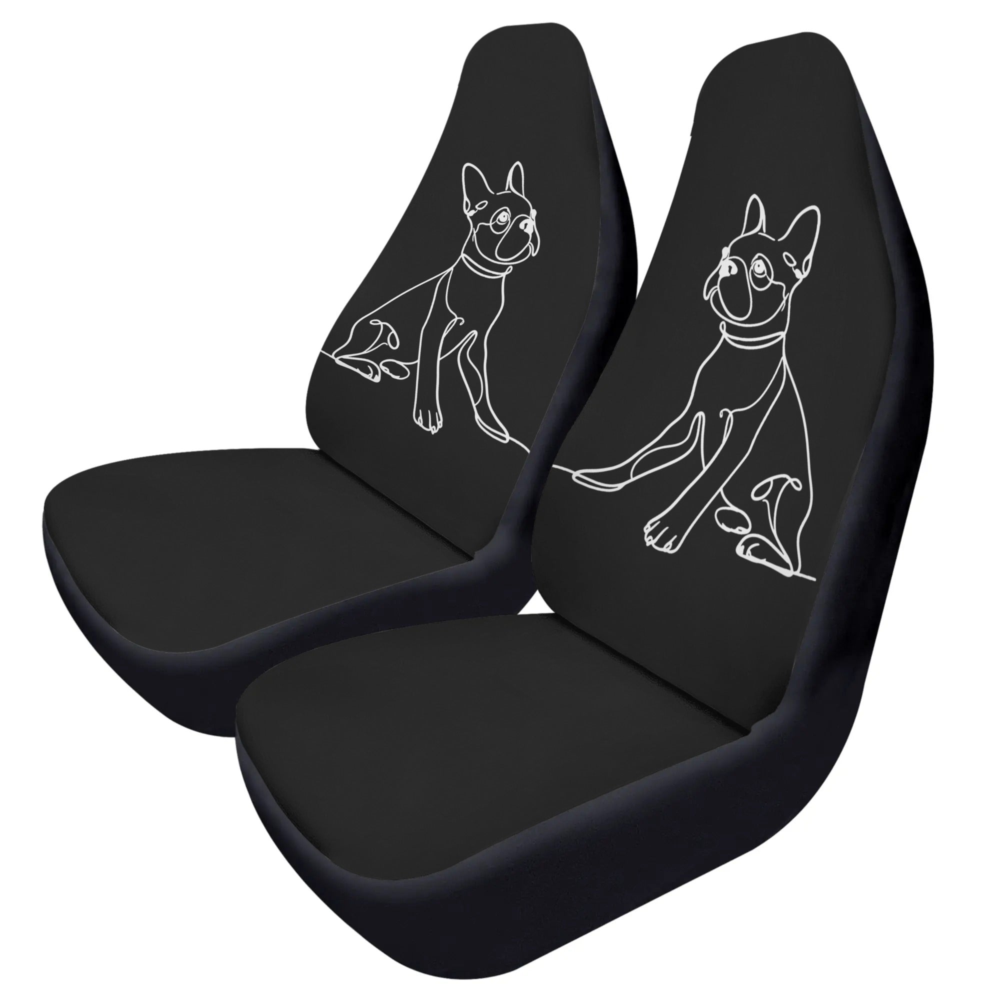 Line Drawn Boston Terrier Dog Black Front Car Seat Covers (Set of 2)
