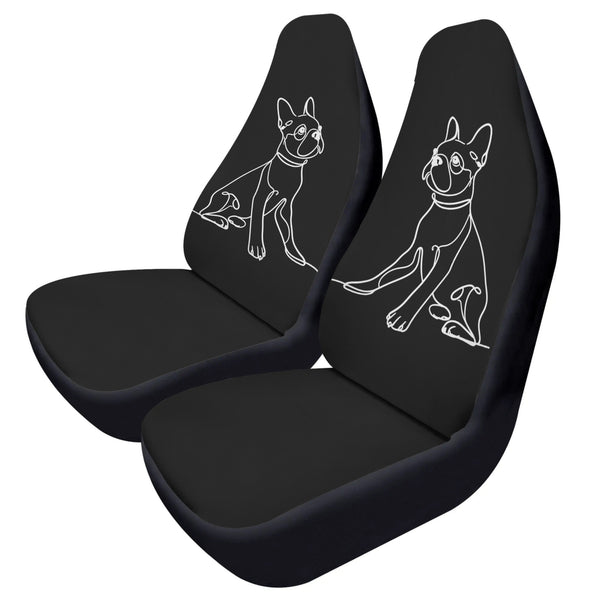 Line Drawn Boston Terrier Dog Black Front Car Seat Covers (Set of 2)