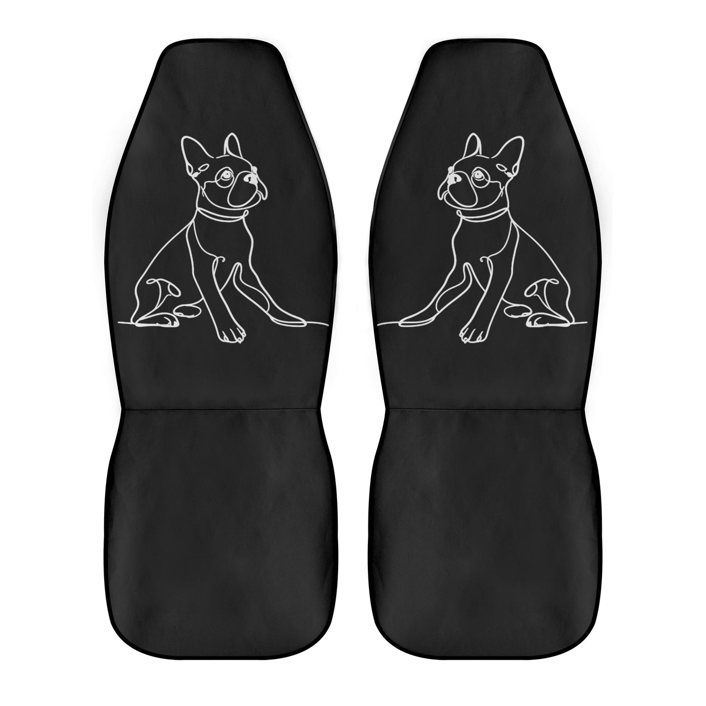 Line Drawn Boston Terrier Dog Black Front Car Seat Covers (Set of 2)