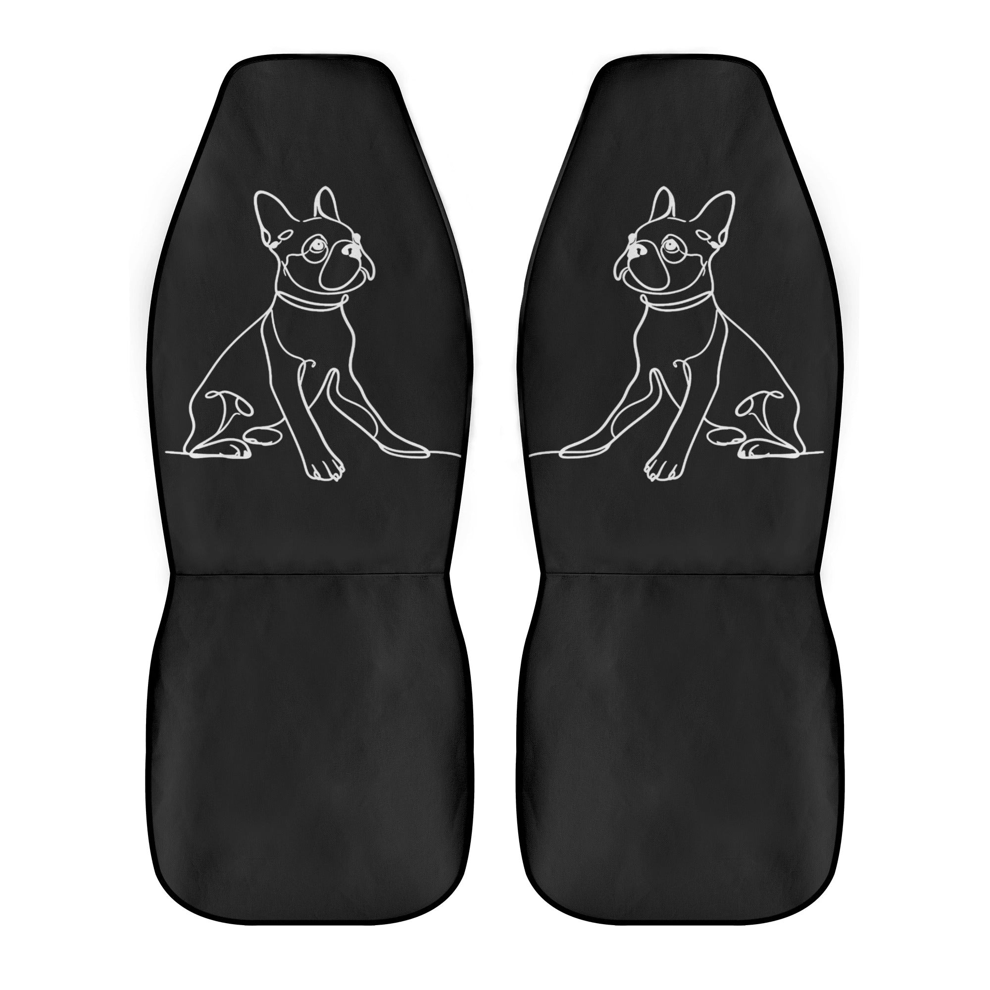 Line Drawn Boston Terrier Dog Black Front Car Seat Covers (Set of 2)