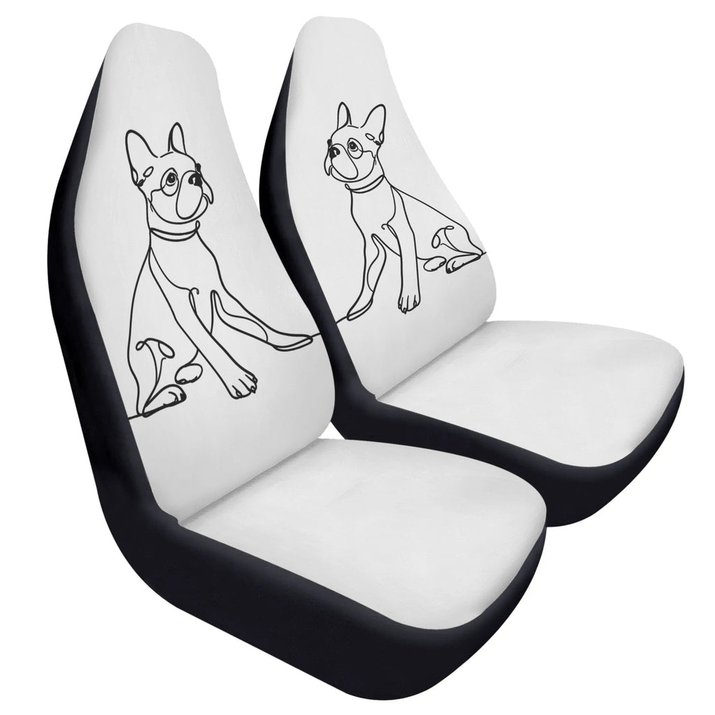 Line Drawn Boston Terrier Dog White Front Car Seat Covers (Set of 2)