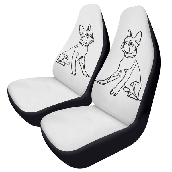 Line Drawn Boston Terrier Dog White Front Car Seat Covers (Set of 2)