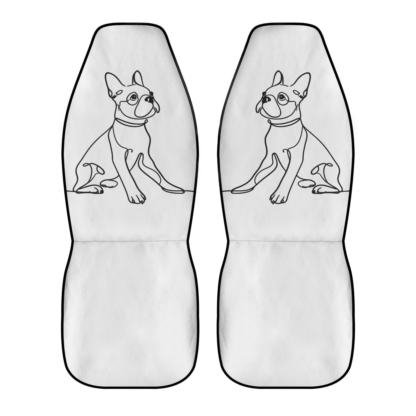 Line Drawn Boston Terrier Dog White Front Car Seat Covers (Set of 2)