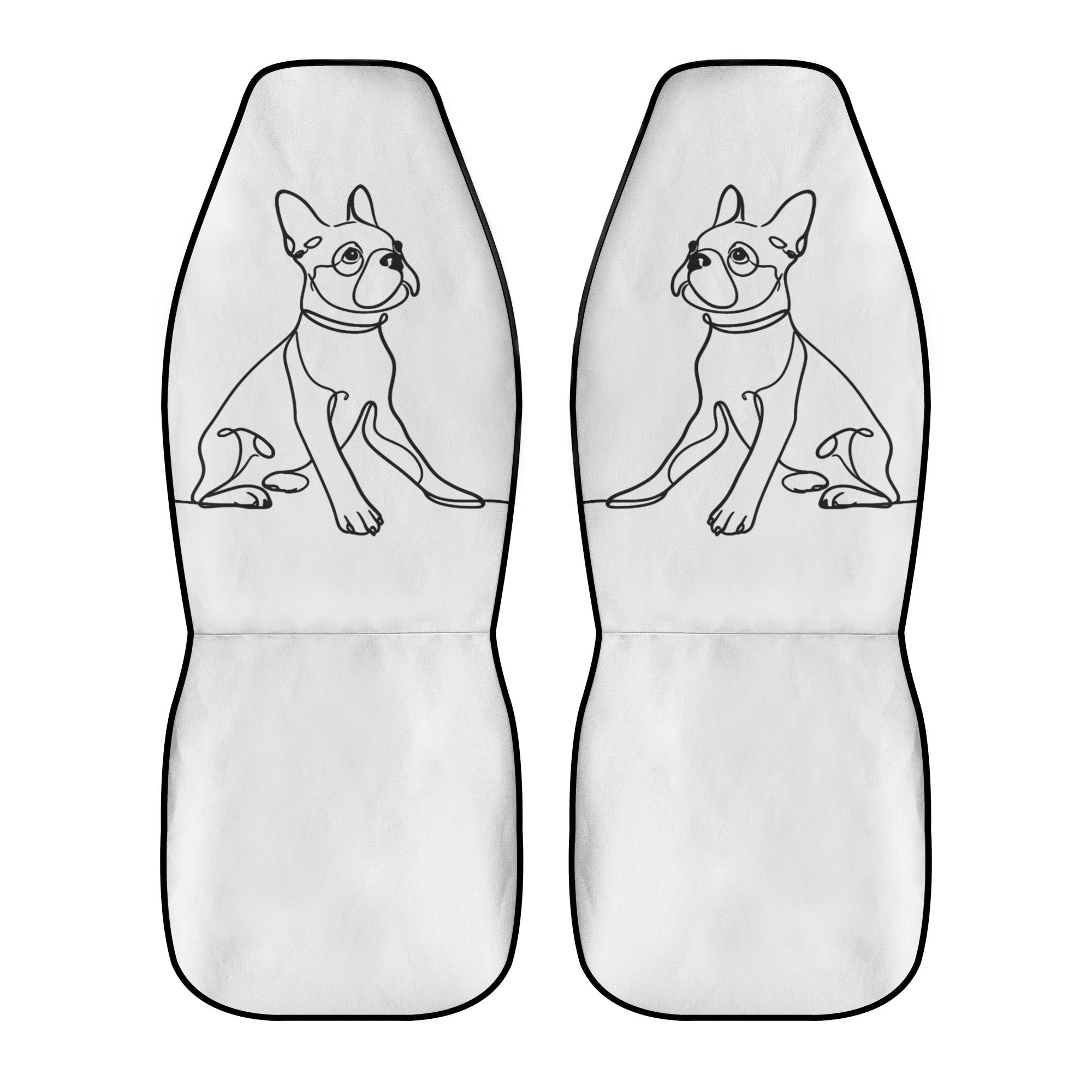 Line Drawn Boston Terrier Dog White Front Car Seat Covers (Set of 2)
