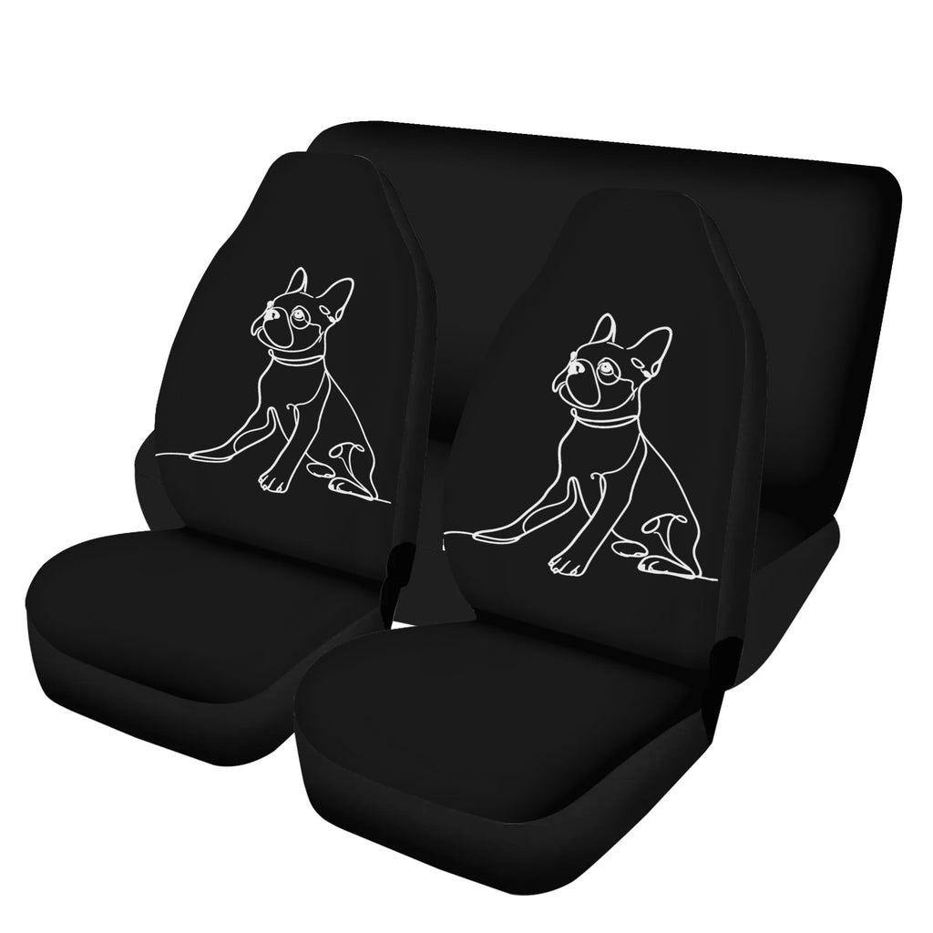 Line Drawn Boston Terrier Dog Black Car Seat Cover Set (Set of 4)