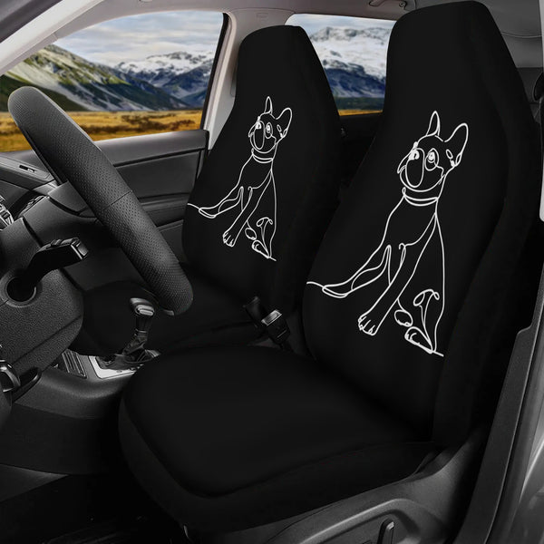 Line Drawn Boston Terrier Dog Black Car Seat Cover Set (Set of 4)