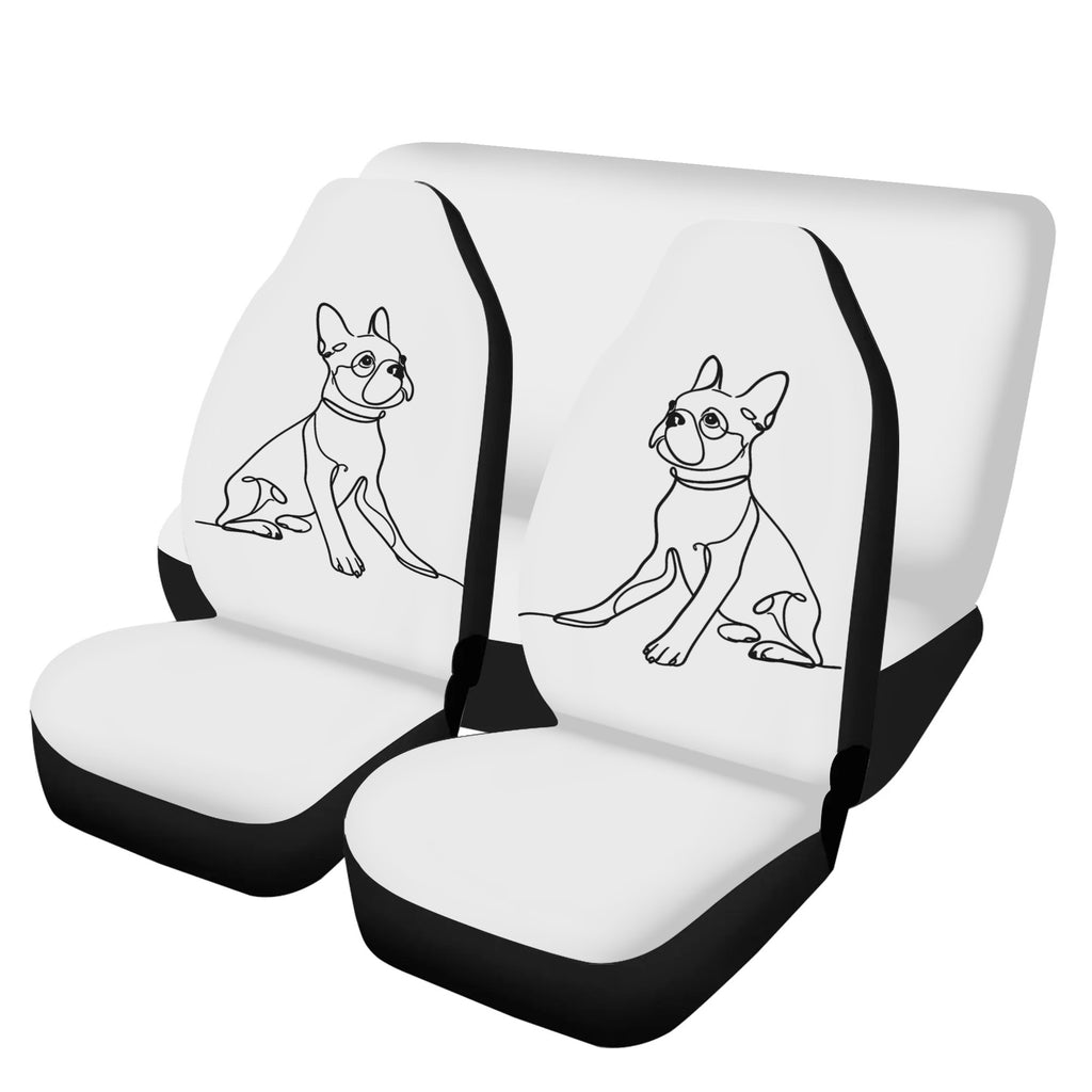 Line Drawn Boston Terrier Dog White Car Seat Cover Set (Set of 4)