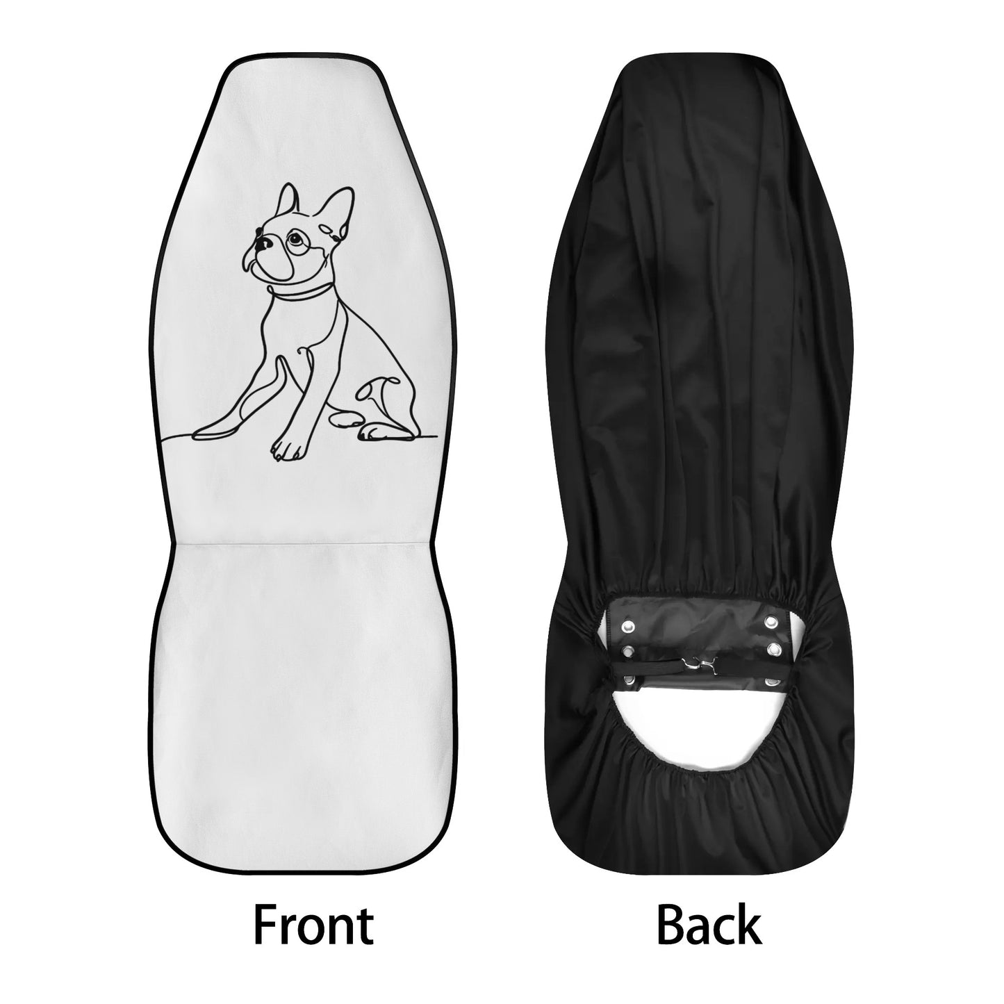 Line Drawn Boston Terrier Dog White Car Seat Cover Set (Set of 4)
