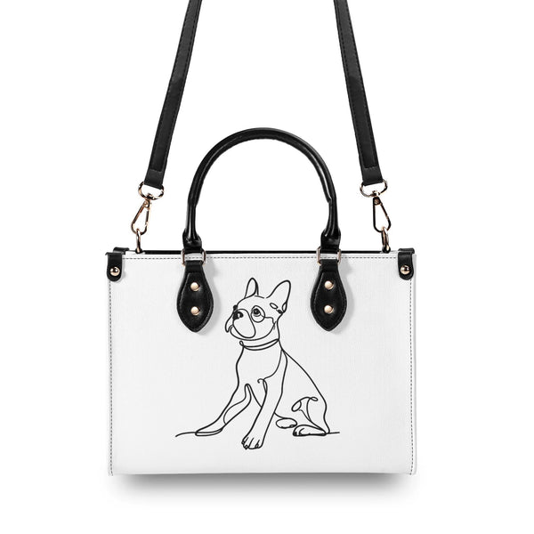 Line Drawn Boston Terrier Dog Luxury Women PU Leather Handbag