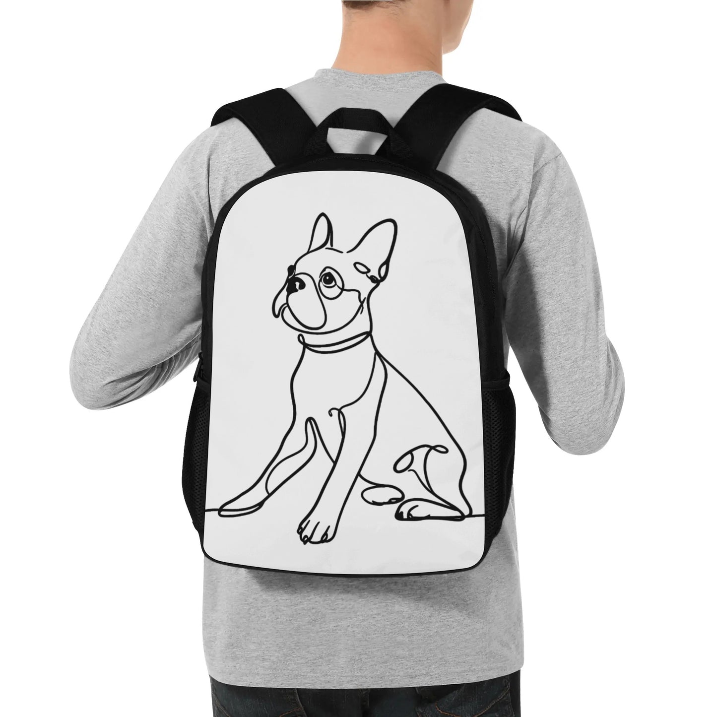 Line Drawn Boston Terrier Dog 17 Inch Laptop Backpack