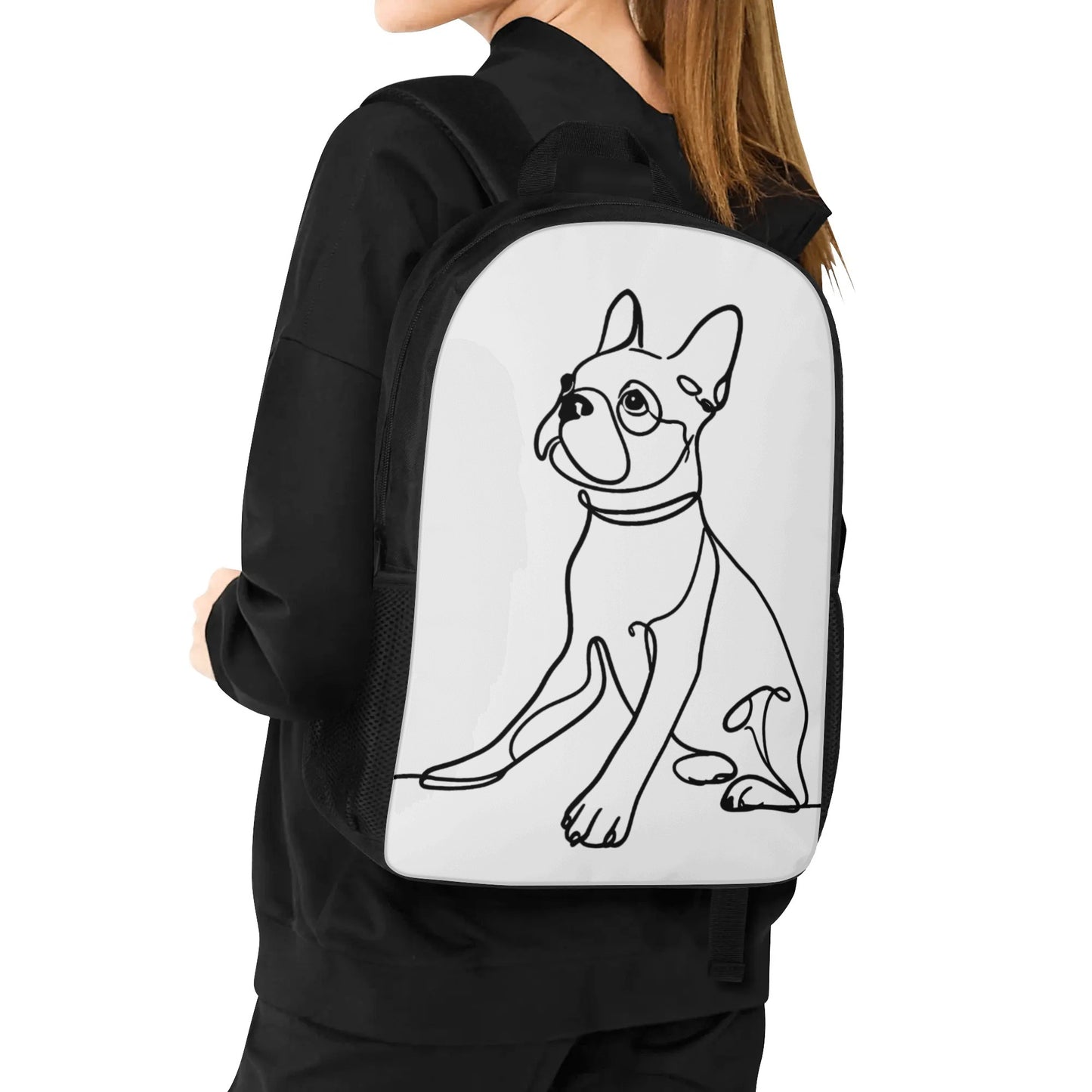 Line Drawn Boston Terrier Dog 17 Inch Laptop Backpack