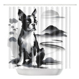 Japanese-Inspired Ink Wash Painting Shower Curtain