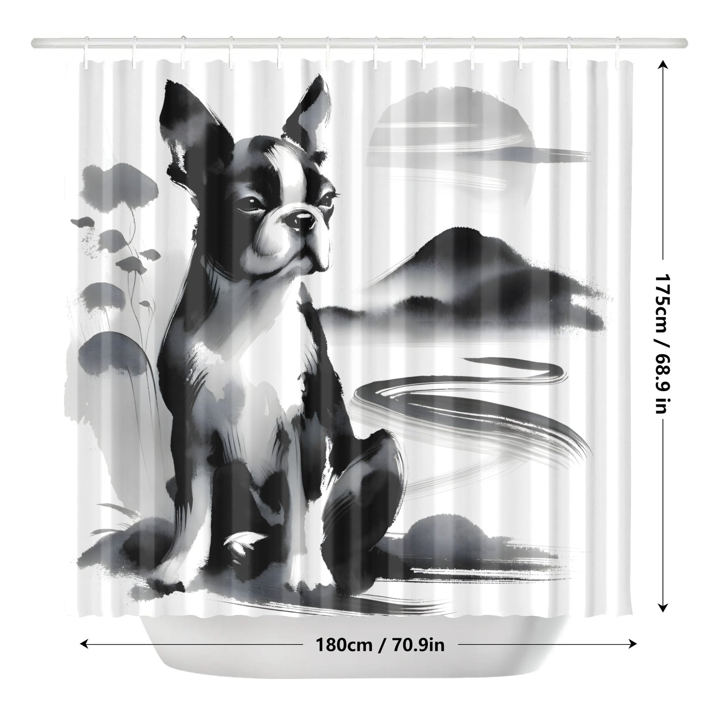 Japanese-Inspired Ink Wash Painting Shower Curtain