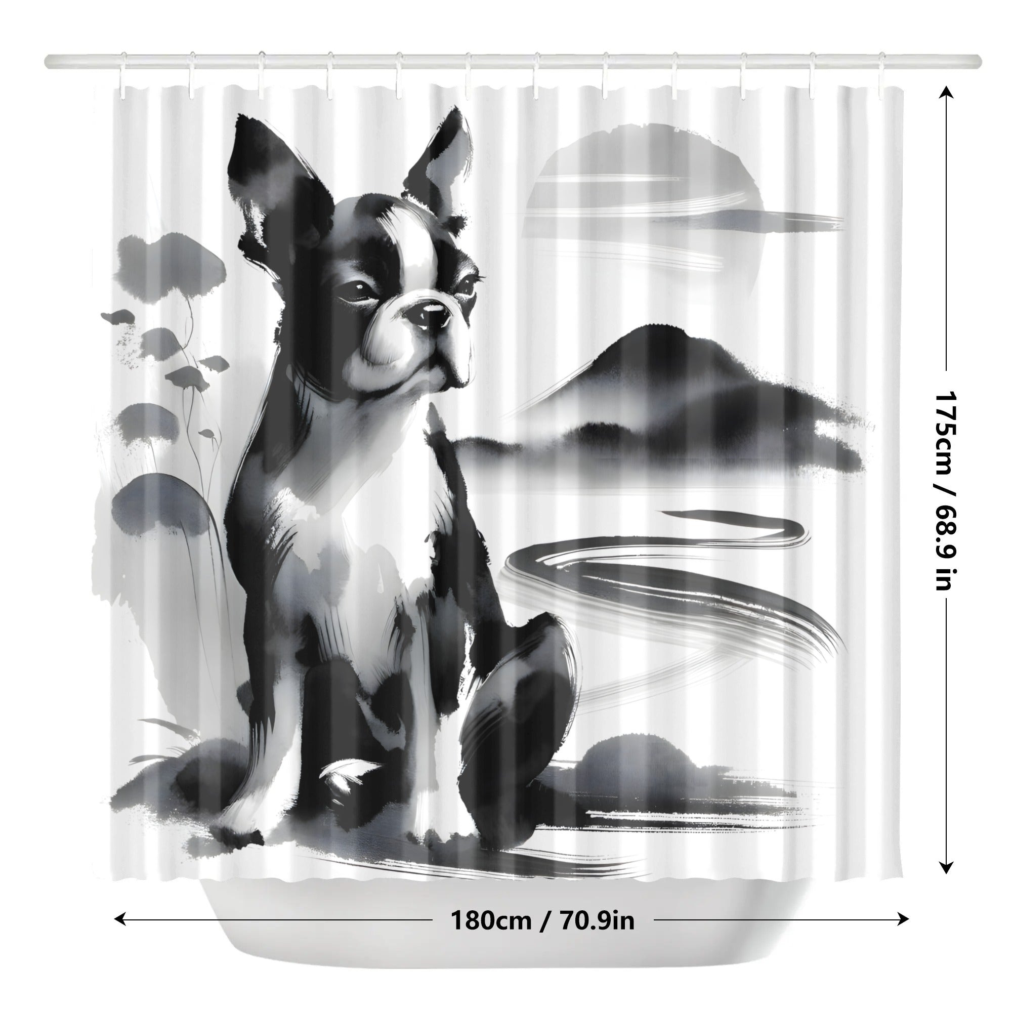 Japanese-Inspired Ink Wash Painting Shower Curtain