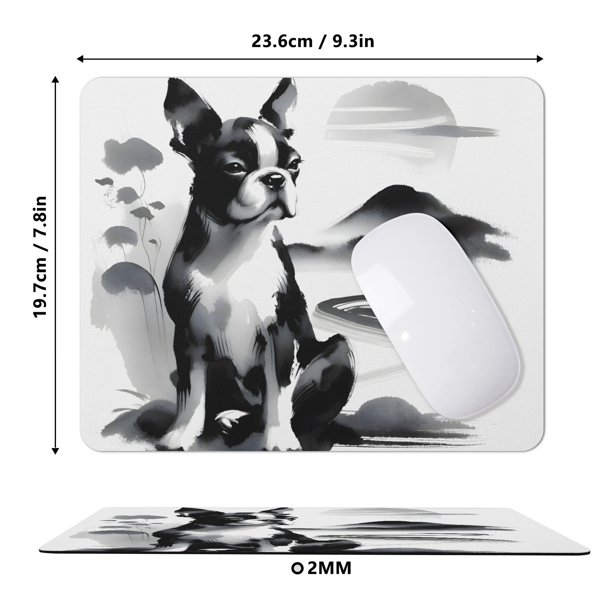 Japanese-Inspired Ink Wash Painting Square Rubber Mouse Mat Pad