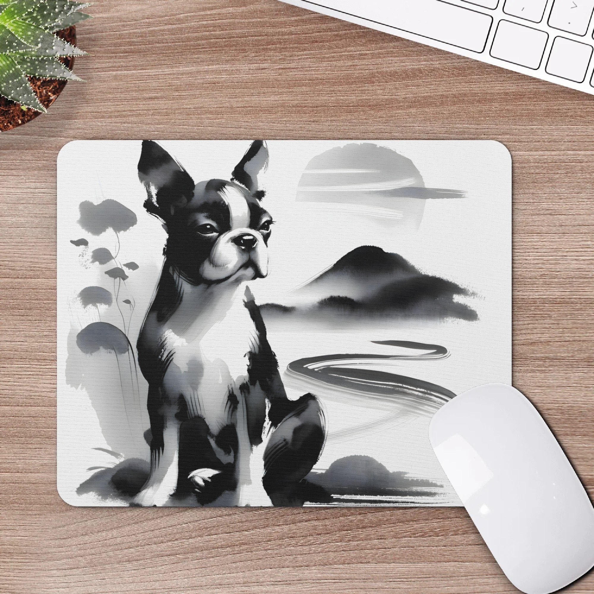 Japanese-Inspired Ink Wash Painting Square Rubber Mouse Mat Pad