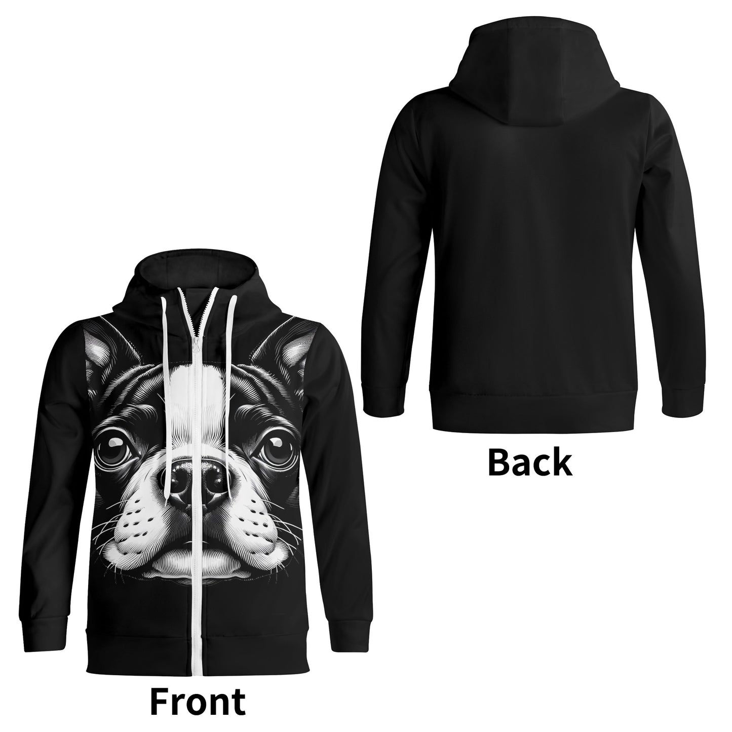 Full Boston Terrier Face Adult Zip Turtleneck Hoodie Streetwear