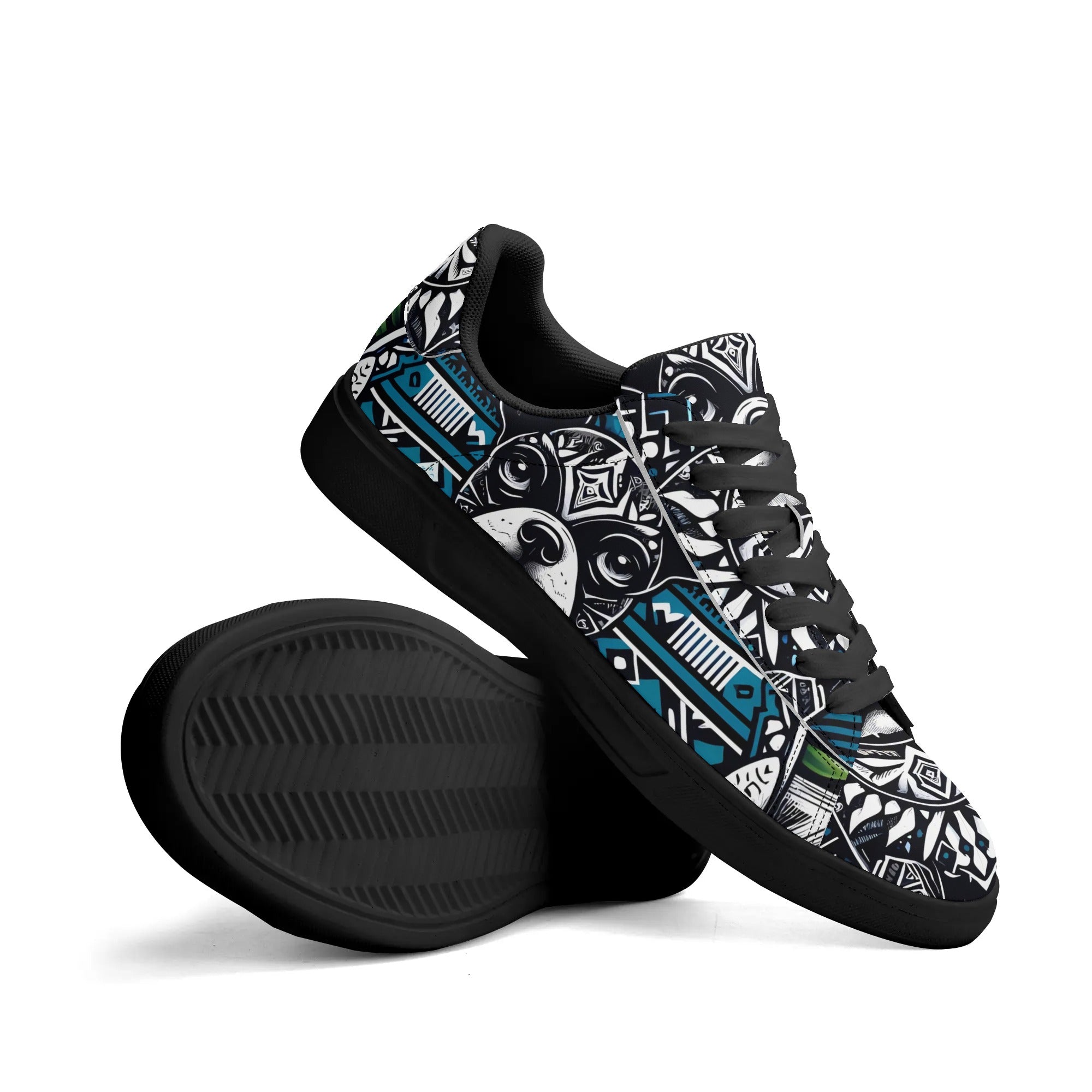 Hawaiian Boston Terrier Dog Adult Low Top Leather Skateboard Shoes