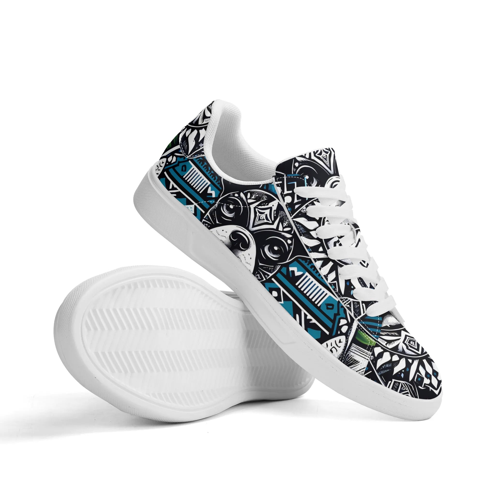 Hawaiian Boston Terrier Dog Adult Low Top Leather Skateboard Shoes