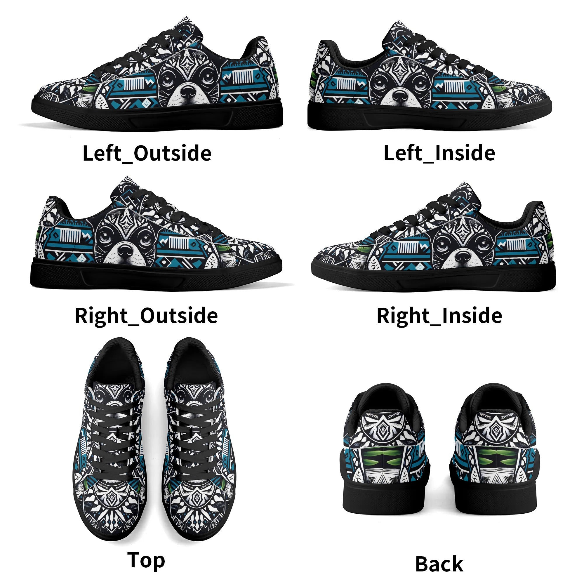Hawaiian Boston Terrier Dog Adult Low Top Leather Skateboard Shoes