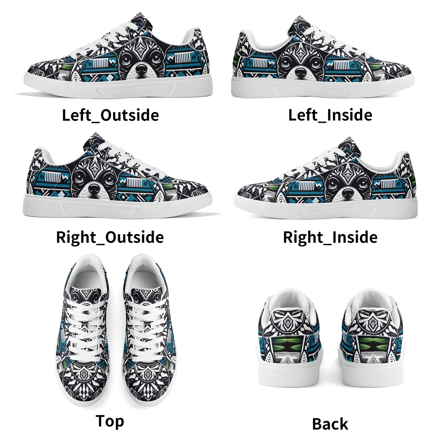 Hawaiian Boston Terrier Dog Adult Low Top Leather Skateboard Shoes