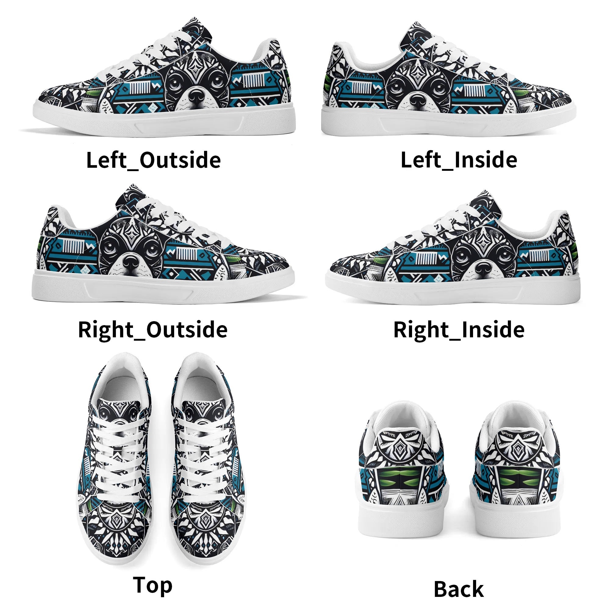 Hawaiian Boston Terrier Dog Adult Low Top Leather Skateboard Shoes