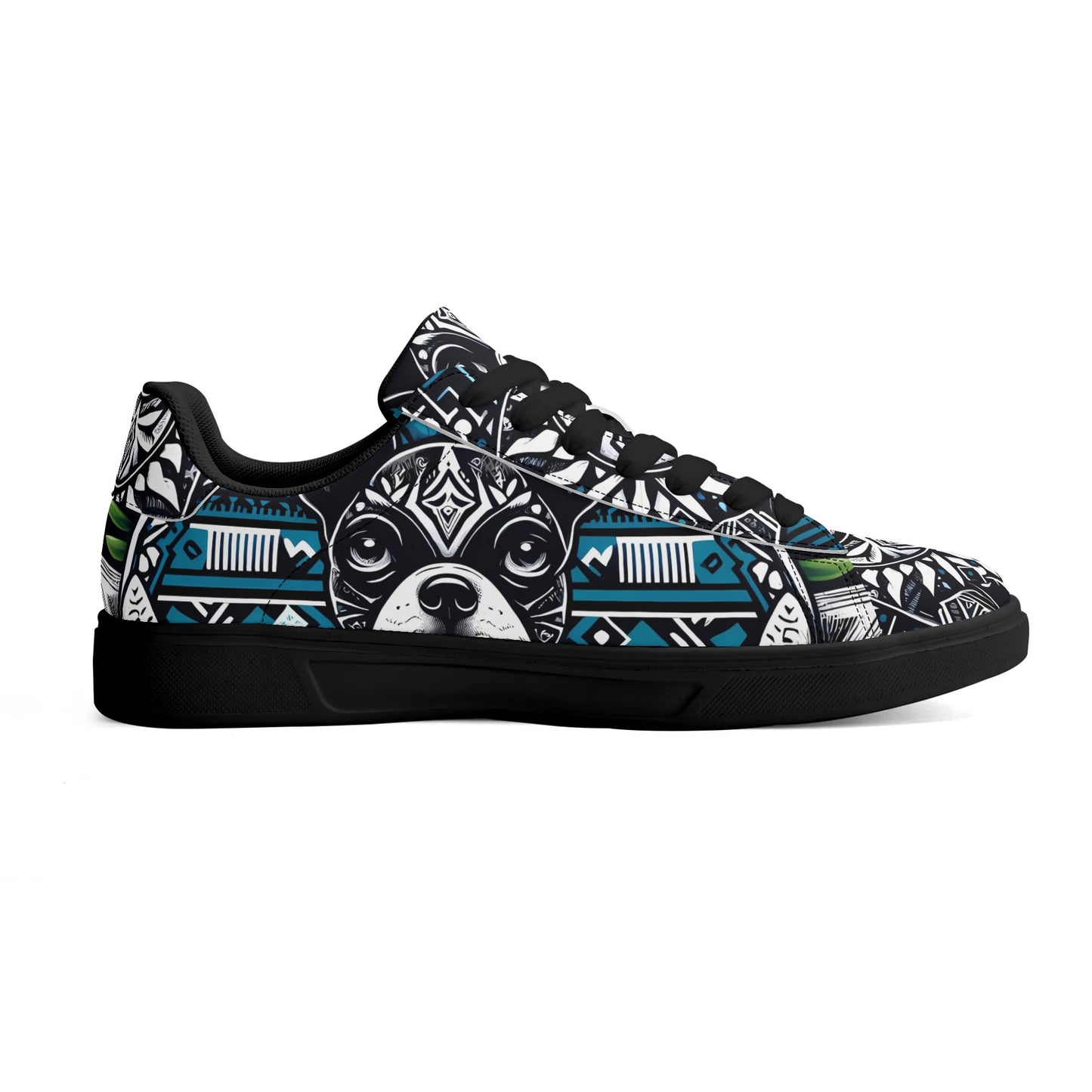 Hawaiian Boston Terrier Dog Adult Low Top Leather Skateboard Shoes