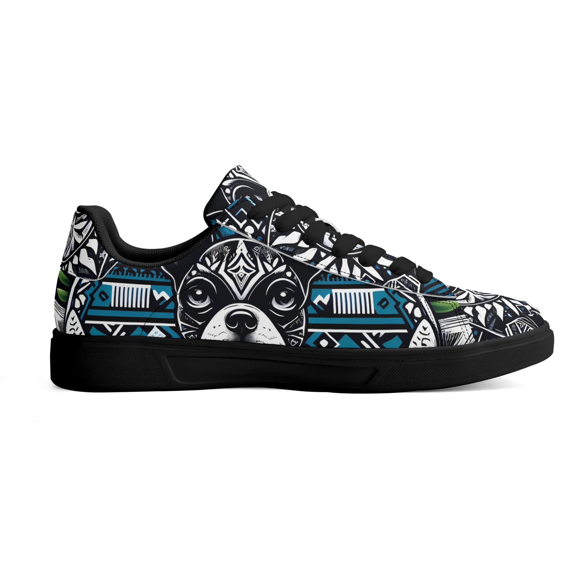 Hawaiian Boston Terrier Dog Adult Low Top Leather Skateboard Shoes