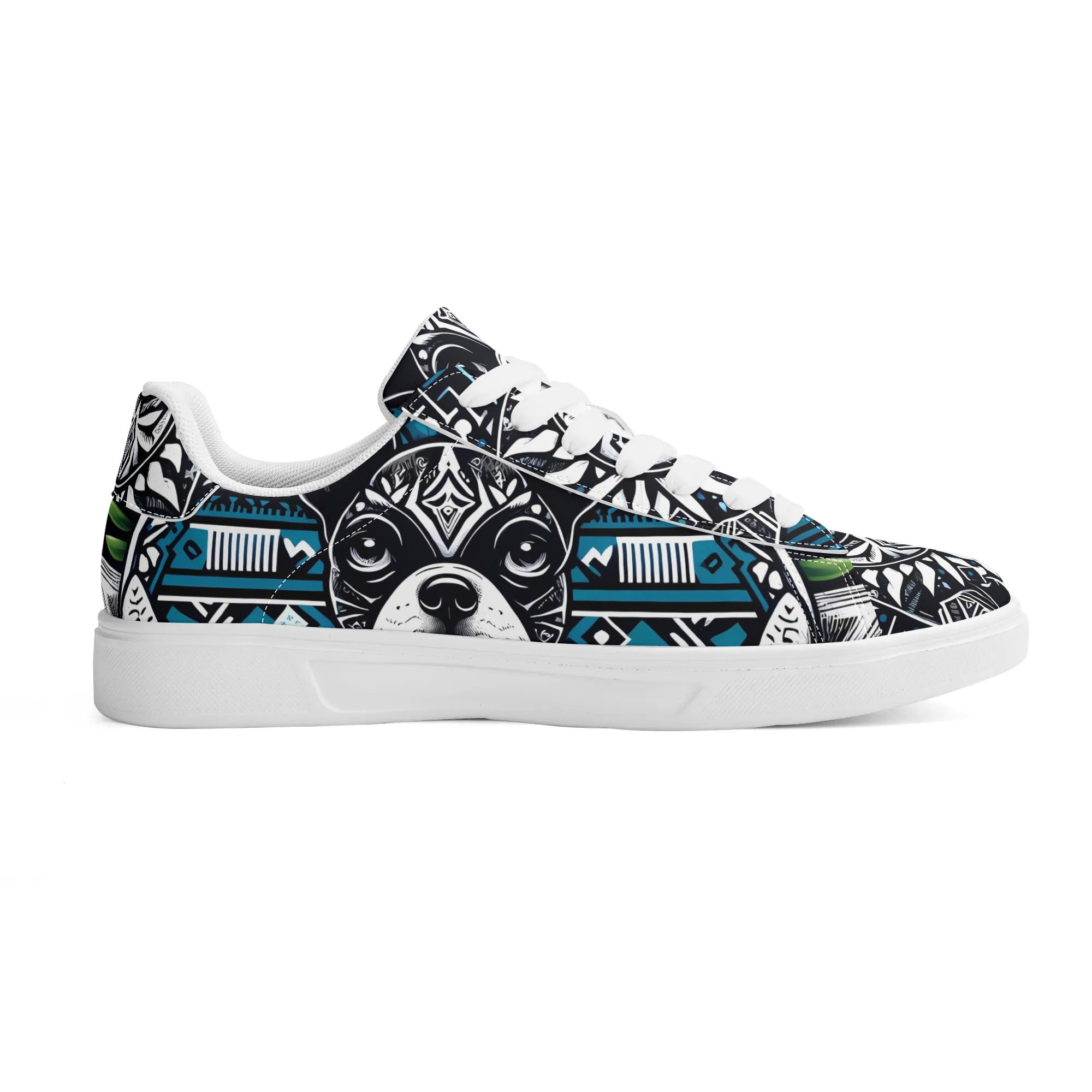 Hawaiian Boston Terrier Dog Adult Low Top Leather Skateboard Shoes