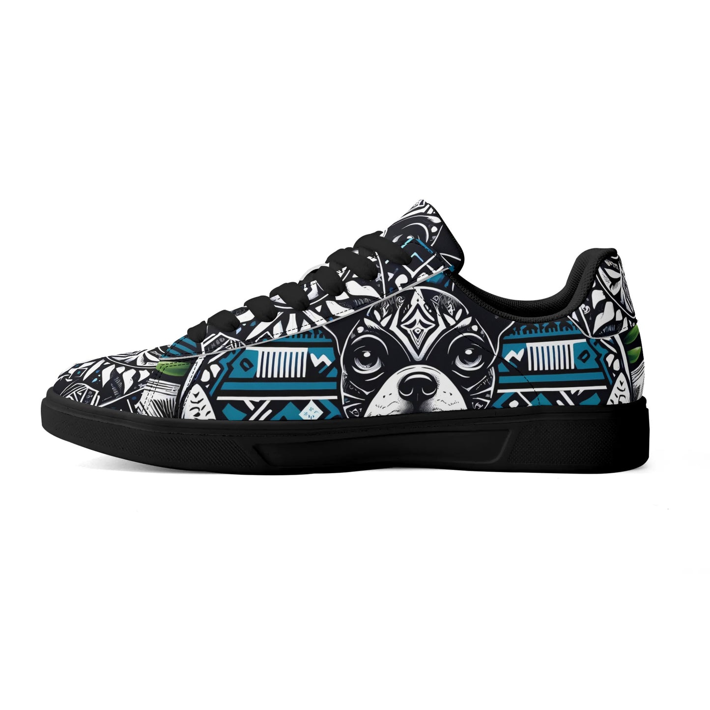 Hawaiian Boston Terrier Dog Adult Low Top Leather Skateboard Shoes