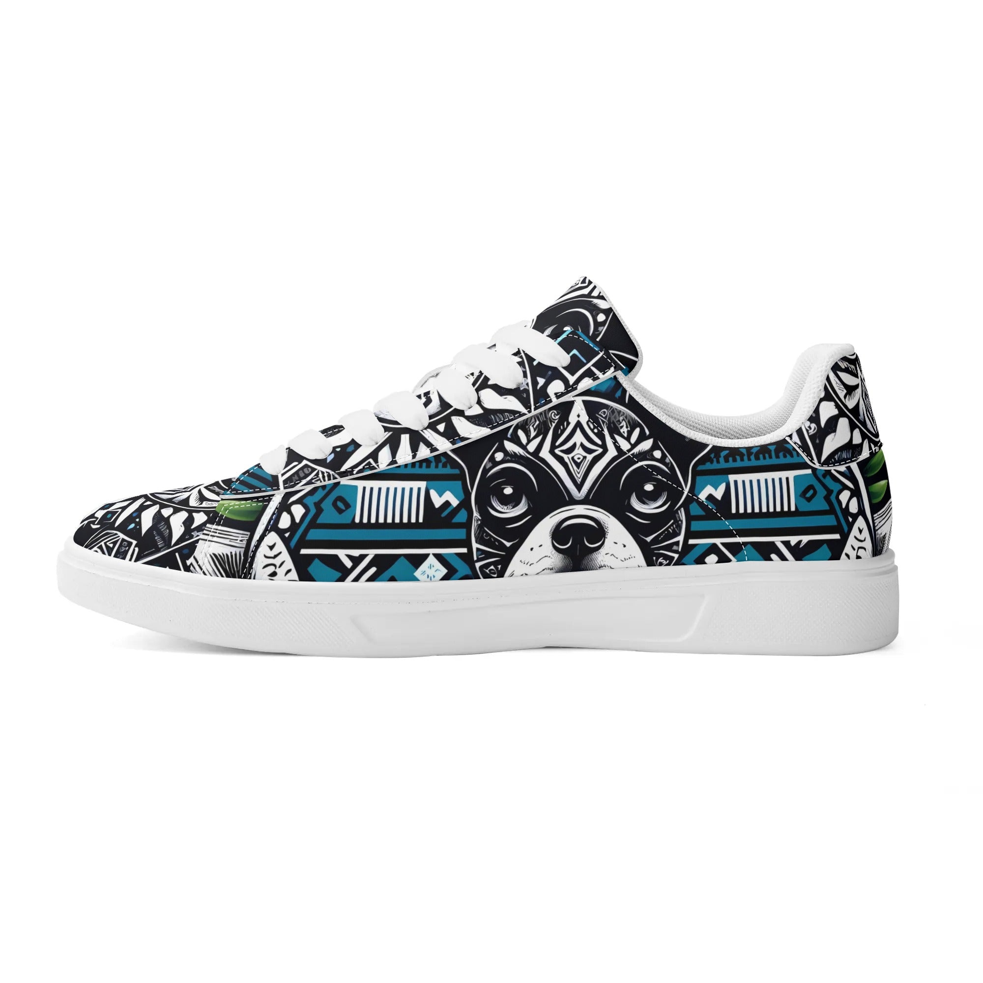 Hawaiian Boston Terrier Dog Adult Low Top Leather Skateboard Shoes