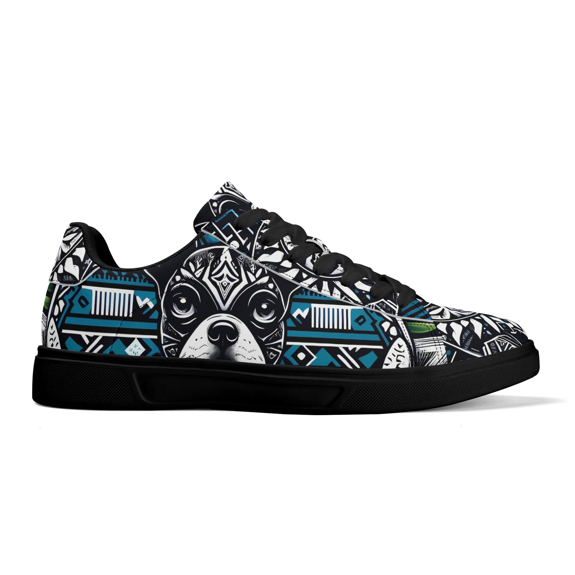 Hawaiian Boston Terrier Dog Adult Low Top Leather Skateboard Shoes