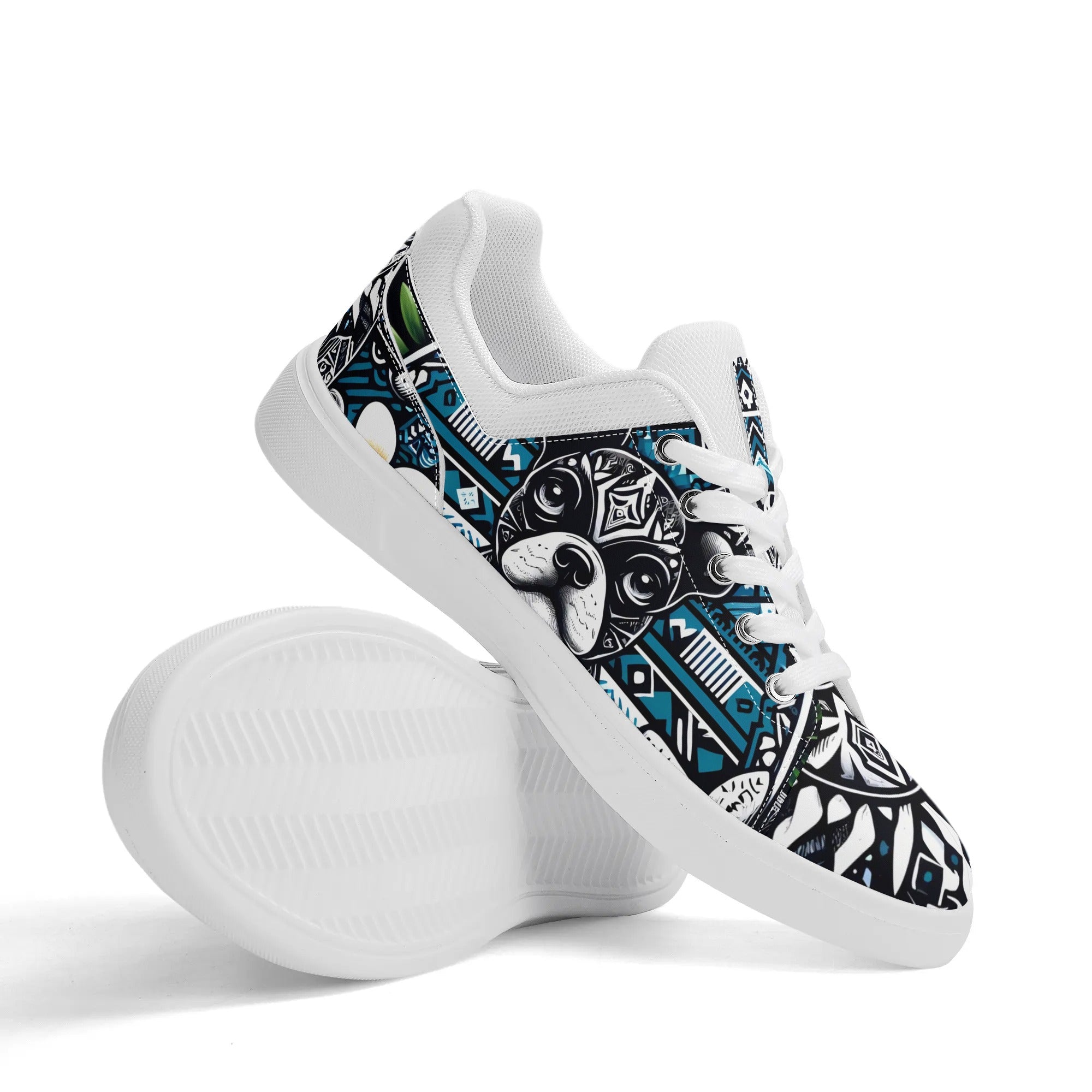 Hawaiian Boston Terrier Dog Unisex Low Top PU Mesh Skateboard Shoes