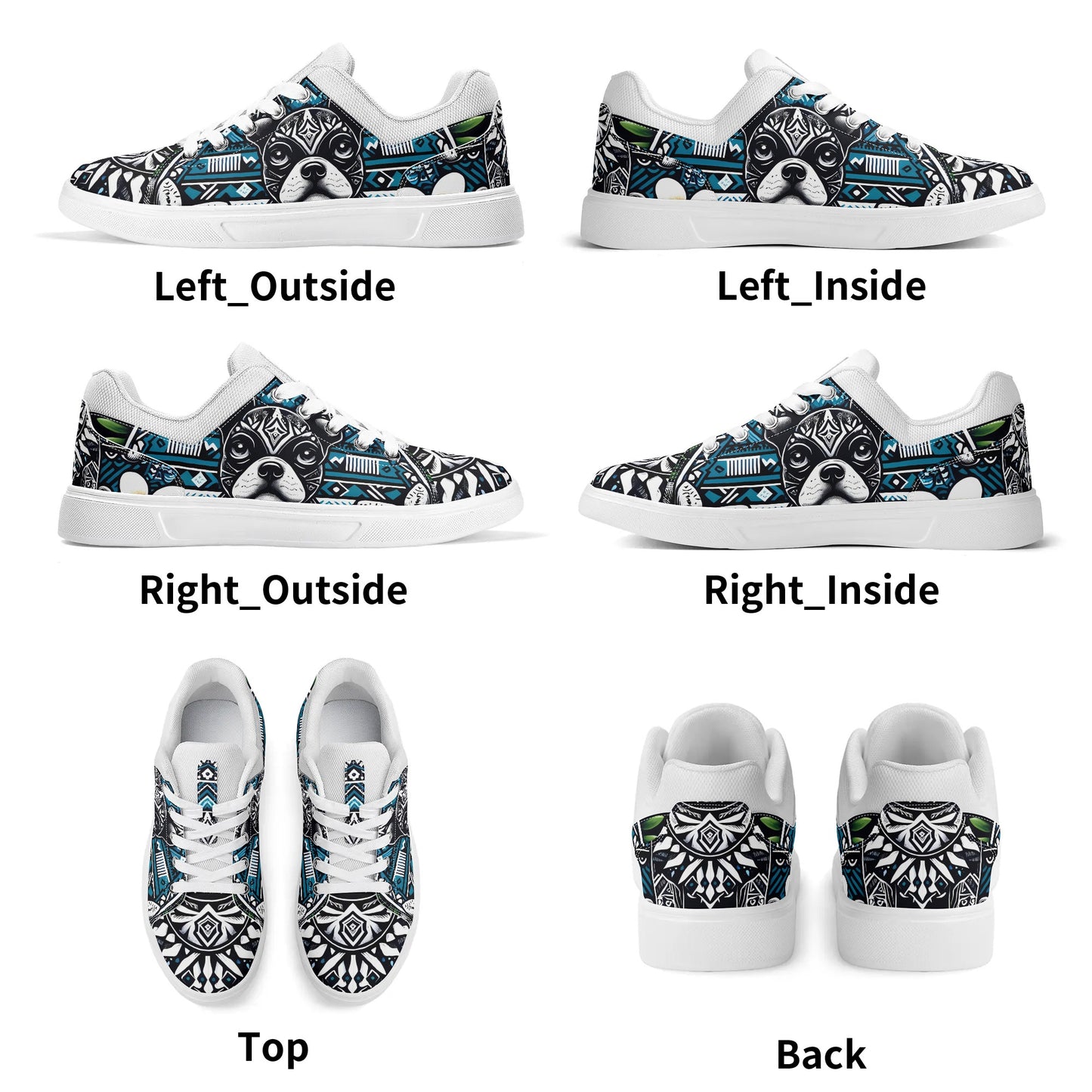 Hawaiian Boston Terrier Dog Unisex Low Top PU Mesh Skateboard Shoes