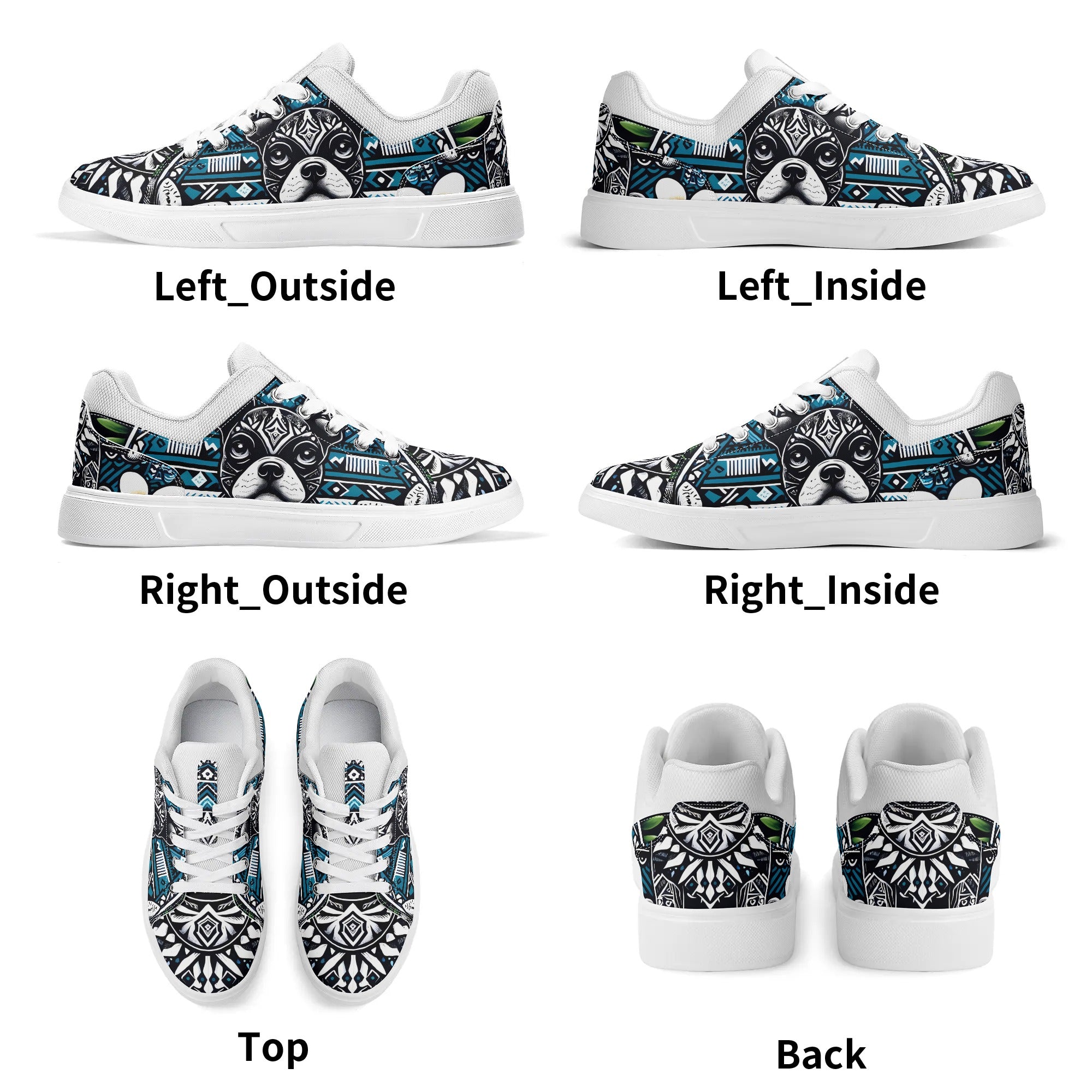 Hawaiian Boston Terrier Dog Unisex Low Top PU Mesh Skateboard Shoes