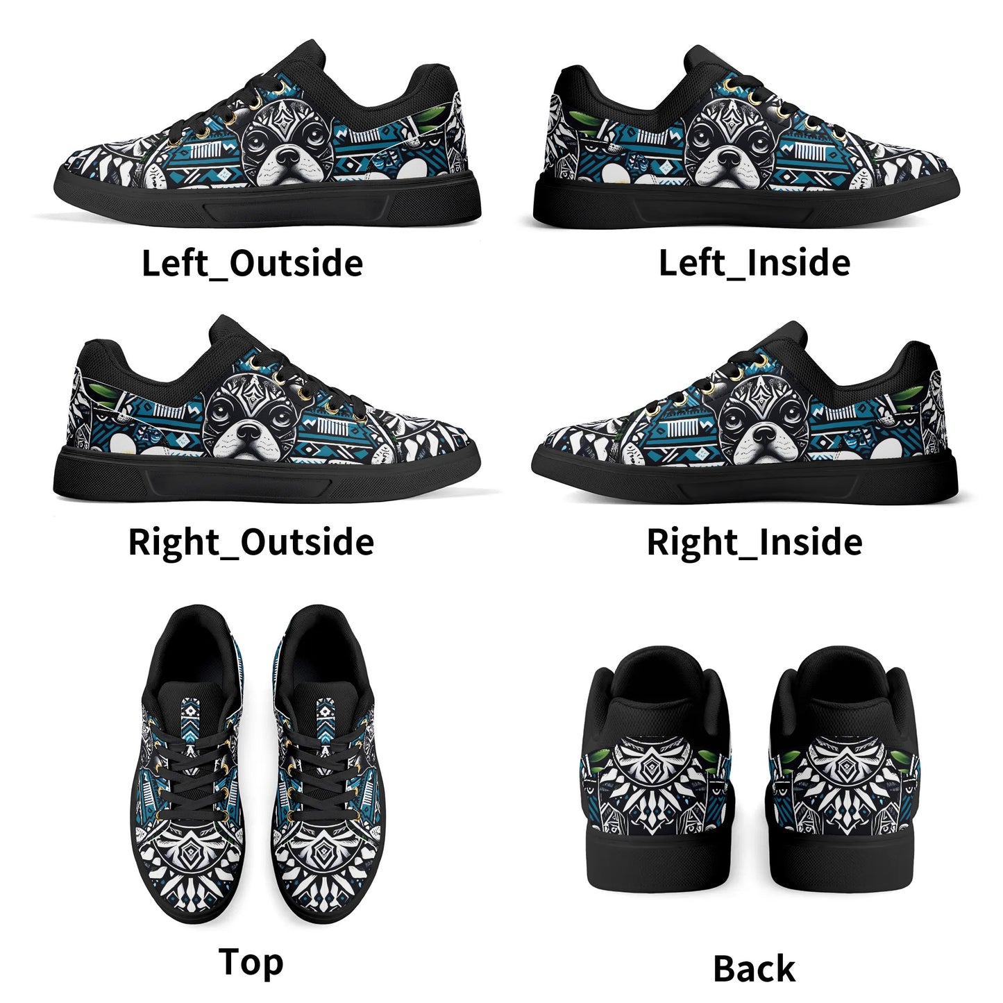 Hawaiian Boston Terrier Dog Unisex Low Top PU Mesh Skateboard Shoes