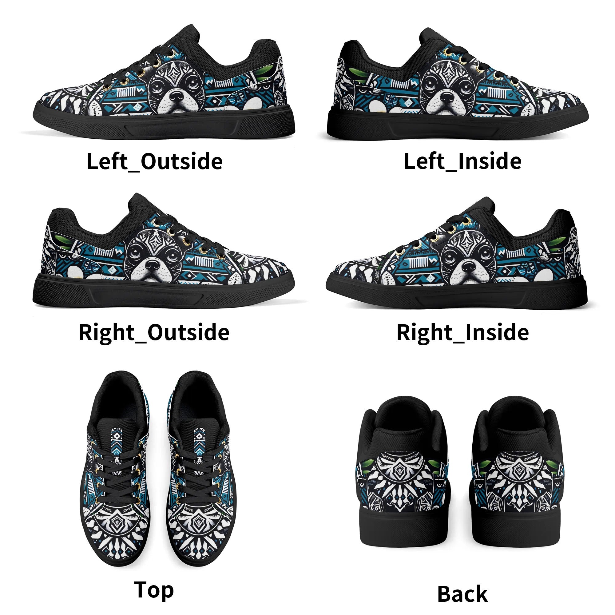 Hawaiian Boston Terrier Dog Unisex Low Top PU Mesh Skateboard Shoes